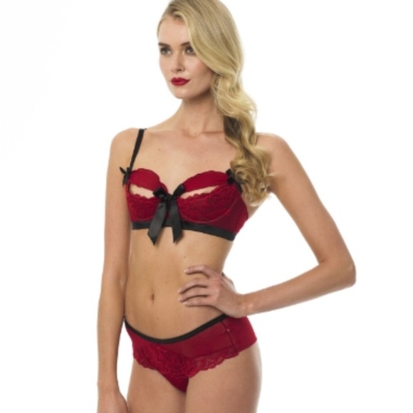 Bluebella Red and Black Lace Bra with Panties Set - Picture 7 of 15